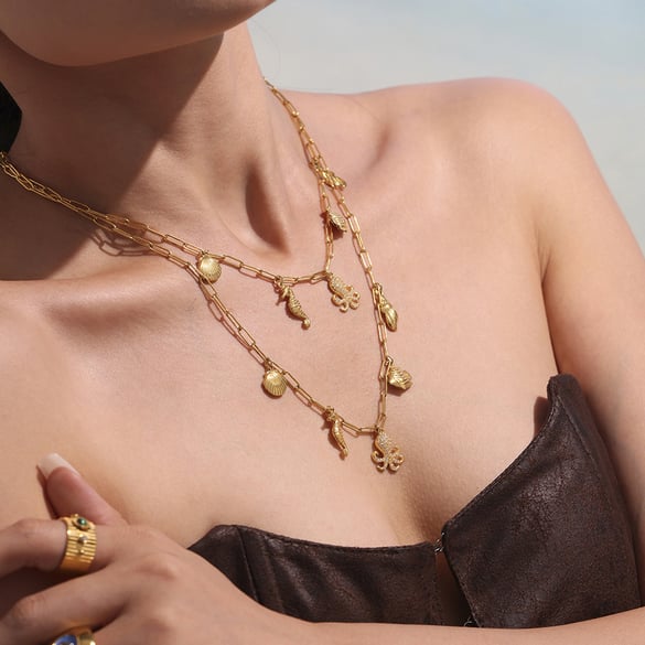 1 Piece Marine Organism Stainless Steel Gold Color Women's Pendant Necklaces 2