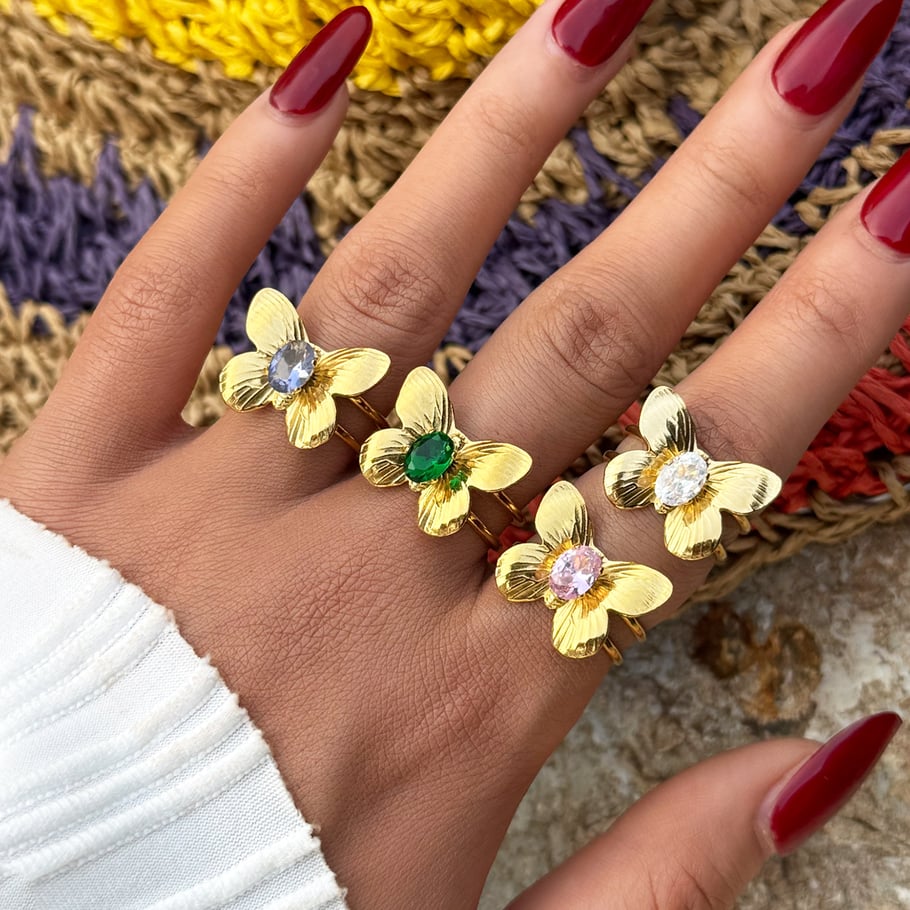 1 Stück Statement-Ringe aus Edelstahl mit Schmetterlingsmotiv in Goldfarbe Bild5