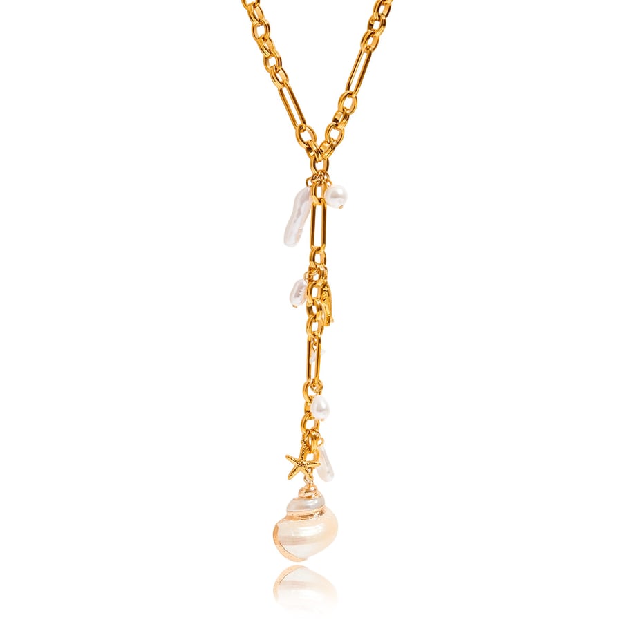 Collier avec pendentif coquillage en acier inoxydable doré pour femme, 1 pièce 