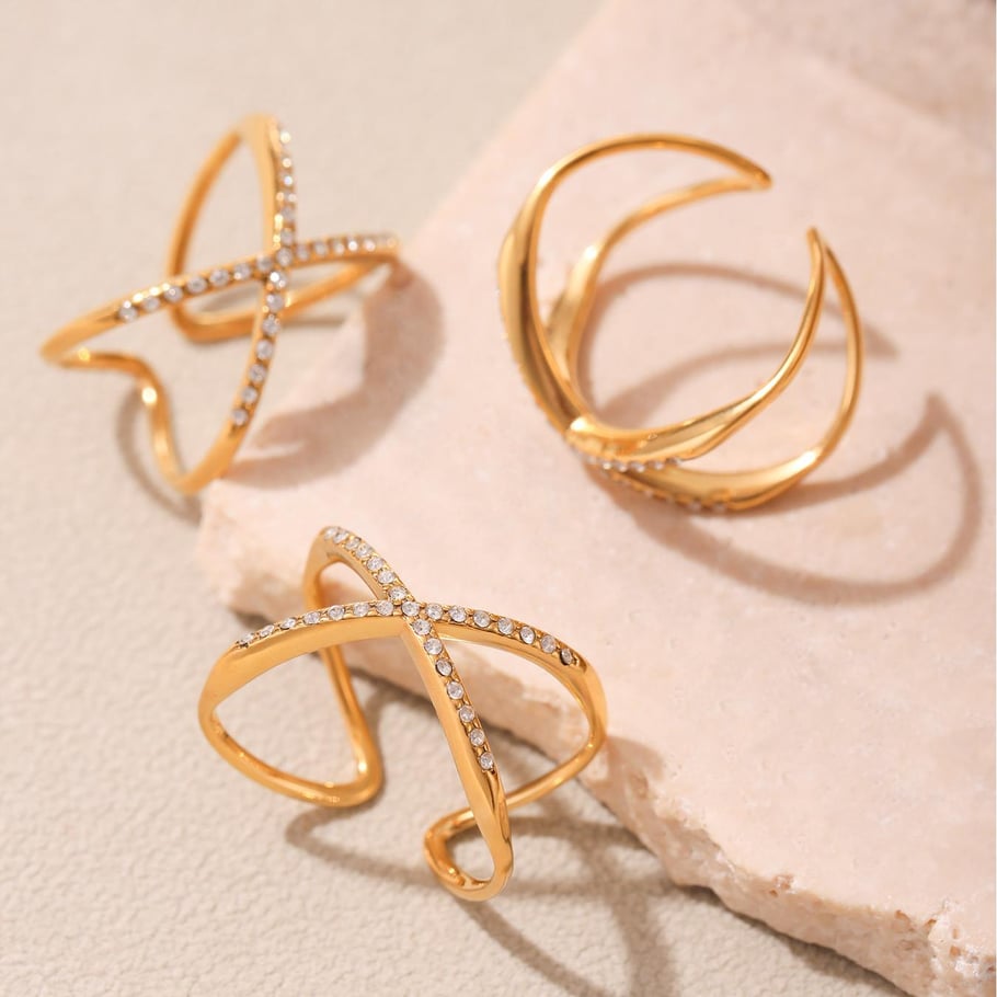 1 Piece Shinning Series Moon Stainless Steel Gold Color Statement Rings Picture7