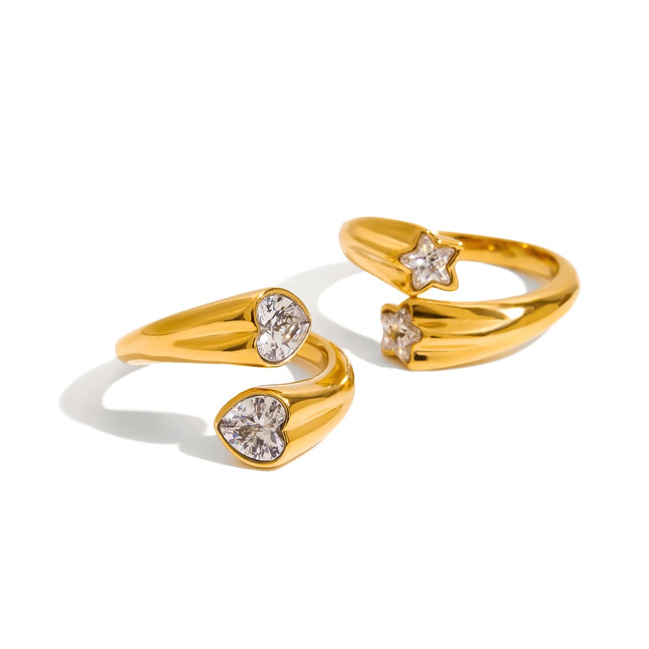 1 Piece Personality Star Stainless Steel Gold Color Women's Gemstone Rings Picture9