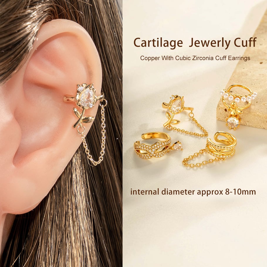 1 Piece Bow Knot Copper Gold Color Zircon Clip-On Earring Picture4
