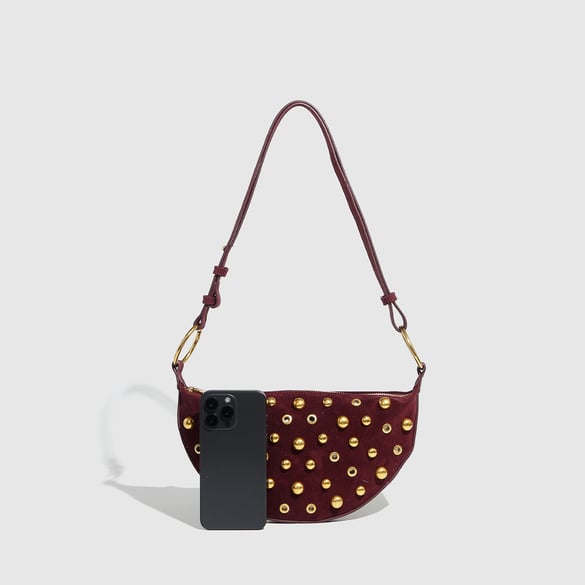 1 Piece Simple  Casual Stylish Burgundy Beaded PU Women's Shoulder Bags