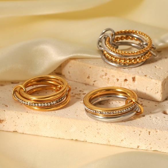 1 Pair Simple Series Daily Geometric Stainless Steel  Statement Rings
