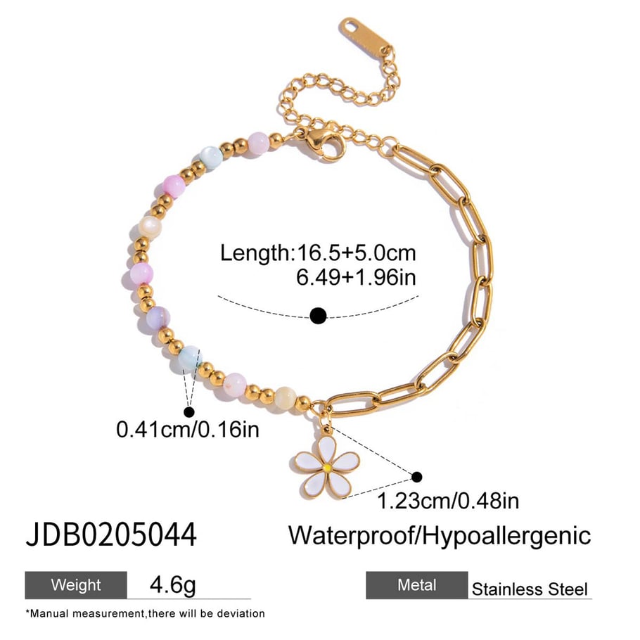 Bracelet à breloques pour femme en acier inoxydable couleur or avec fleur délicate, 1 pièce Image2
