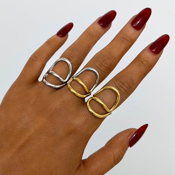 1 Stück lässige Statement-Ringe aus Edelstahl in unregelmäßiger Form, Farbe Gold