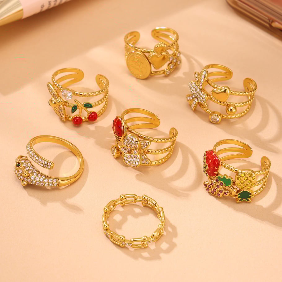 1 Piece Vivid Fruit Stainless Steel Gold Color Statement Rings Picture4
