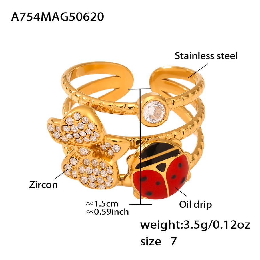 1 Piece Vivid Fruit Stainless Steel Gold Color Statement Rings Picture2