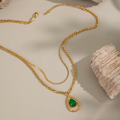 1 Piece Ethnic Droplet Stainless Steel Gold Color Natural Stone Layered Necklace h5 Picture4