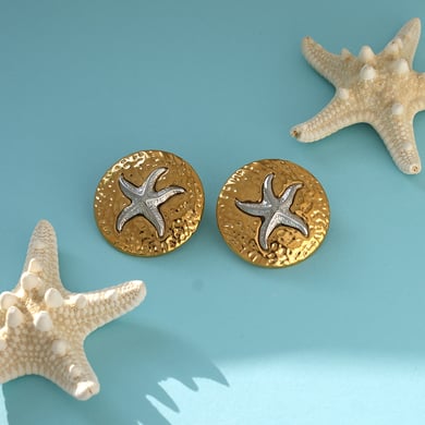 1 paio di semplici gioielli casual da donna in acciaio inossidabile color oro a forma di stella marina h5 Immagine7