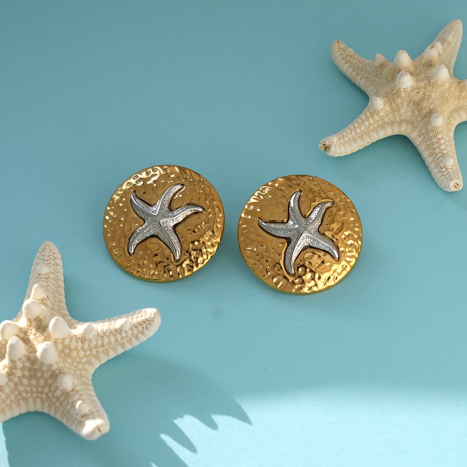 1 paio di semplici gioielli casual da donna in acciaio inossidabile color oro a forma di stella marina Immagine7