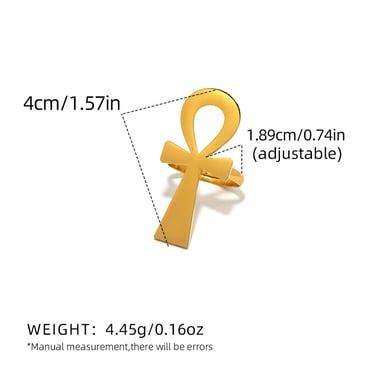 Anillos llamativos de acero inoxidable en color dorado con forma de cruz, sencillos e informales, de 1 pieza h5 Imagen2