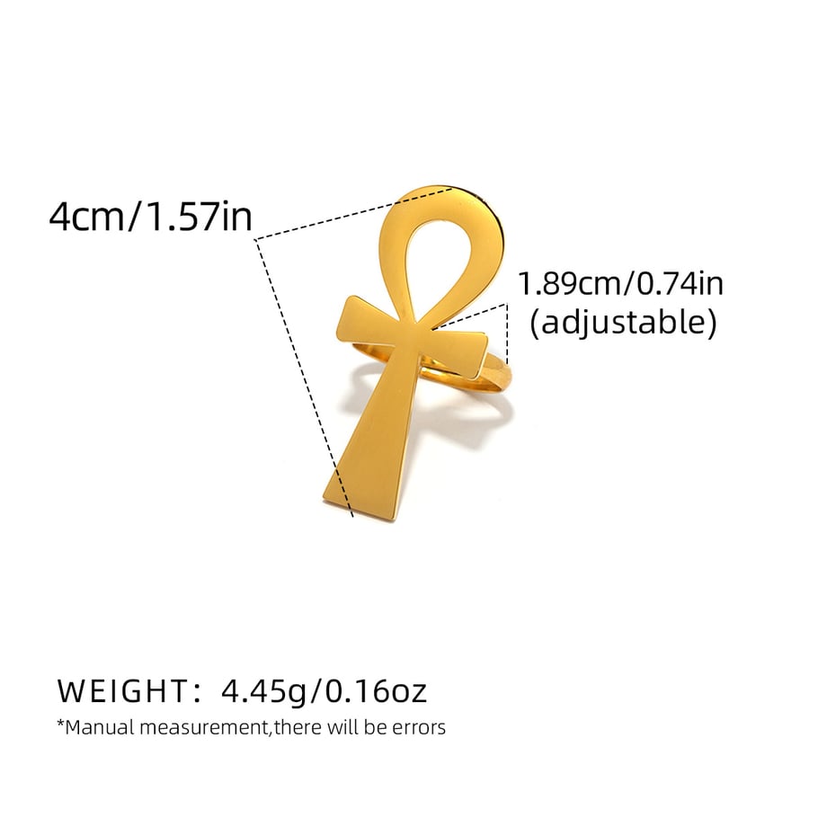 1 Piece Simple Casual Cross Stainless Steel Gold Color Statement Rings h5Picture2