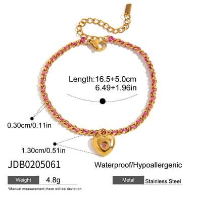 Pulseras con dijes de corazón retro de acero inoxidable color dorado para mujer, 1 pieza h5 Imagen2