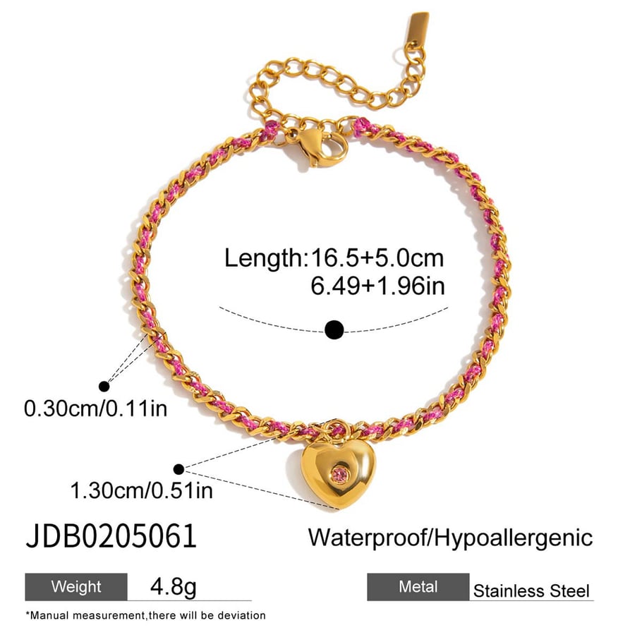 Pulseras con dijes de corazón retro de acero inoxidable color dorado para mujer, 1 pieza Imagen2
