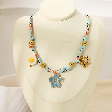 1 Pair Classic Series Elegant Flower Fabric  Women's Pendant Necklaces h5 Picture4