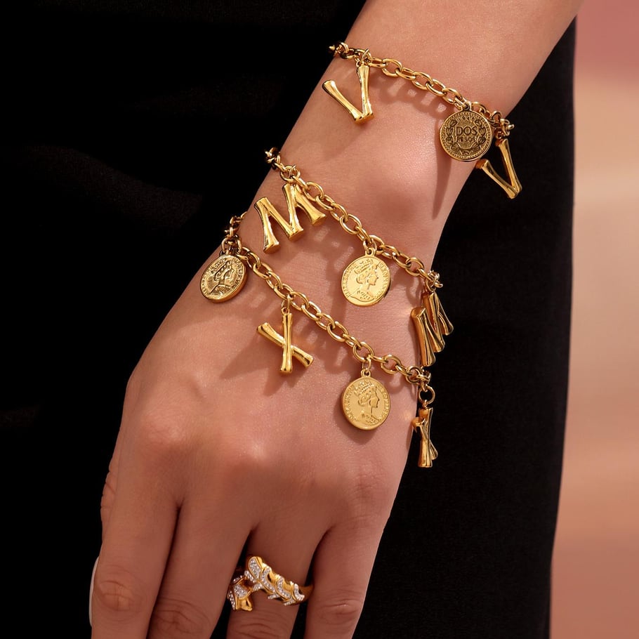 1 Piece Daily Letter Stainless Steel Gold Color Women's Charm Bracelets Picture6