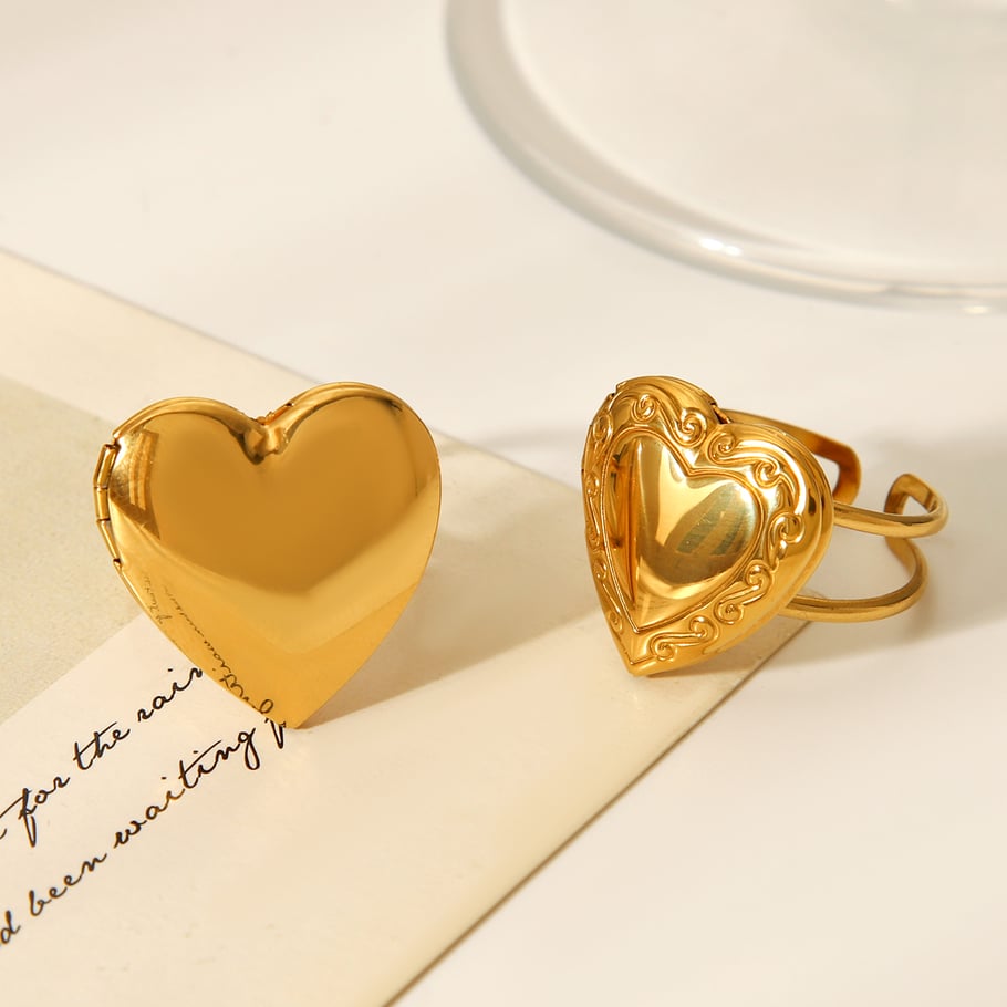 1 Stück Simple Series Daily Heart Statement-Ringe aus Edelstahl in Goldfarbe Bild4