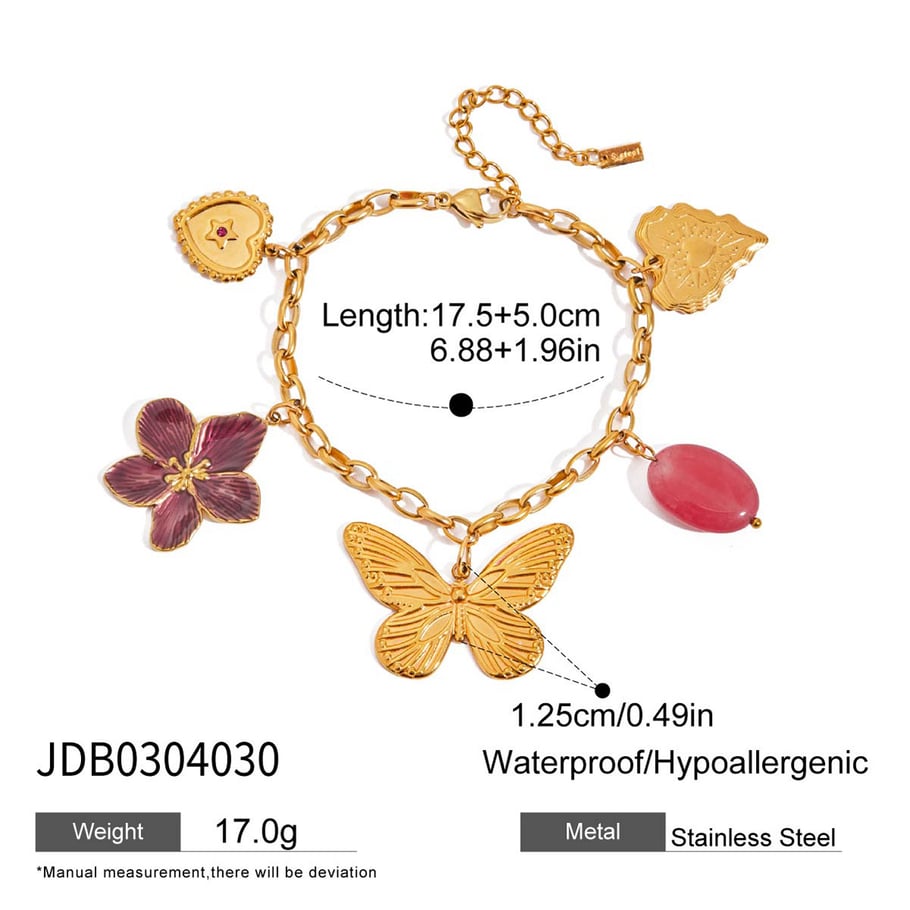 Collier avec pendentif en acier inoxydable doré pour femme, motif fleur et papillon Image2
