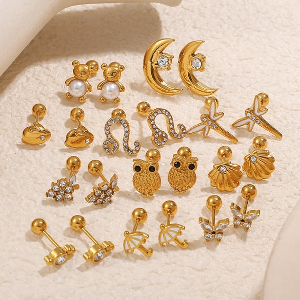 1 Pair Animal Stainless Steel Gold Color Stud Earrings 2