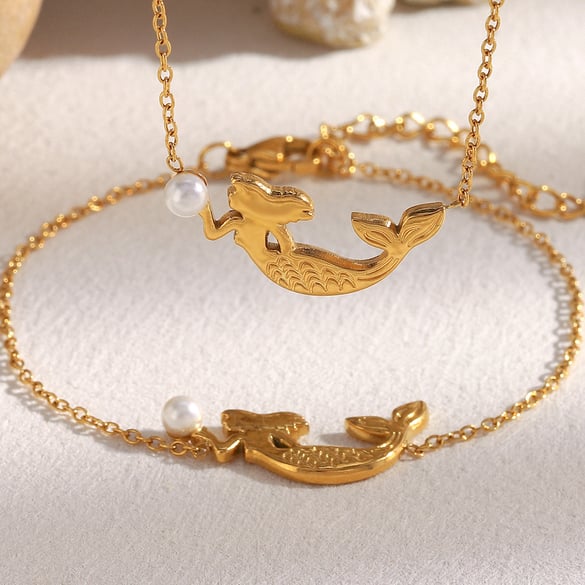 1 Piece Mermaid Shape Stainless Steel Gold Color Women's Charm Bracelets 2