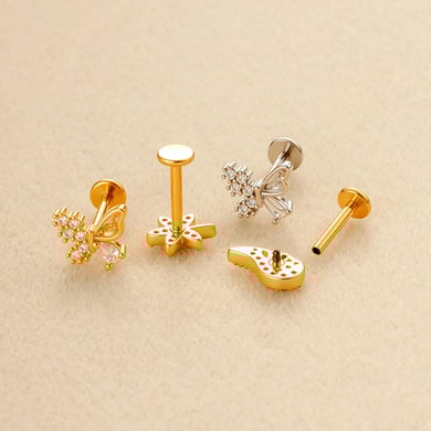 1 Adet Kelebek Bakır Altın Rengi Zirkonyum Piercing Küpe h5 Resim3