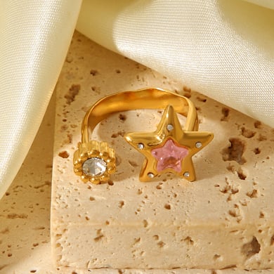 1 Piece Daily Star Stainless Steel Gold Color Zircon Statement Rings h5 Picture7