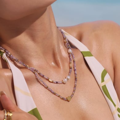 1 Piece Gorgeous Beads Stainless Steel Gold Color Women's Beaded Necklaces h5 Picture6