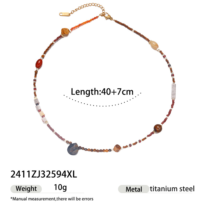 1 Piece Retro Natural Stones Gold Color Beaded Necklace 
