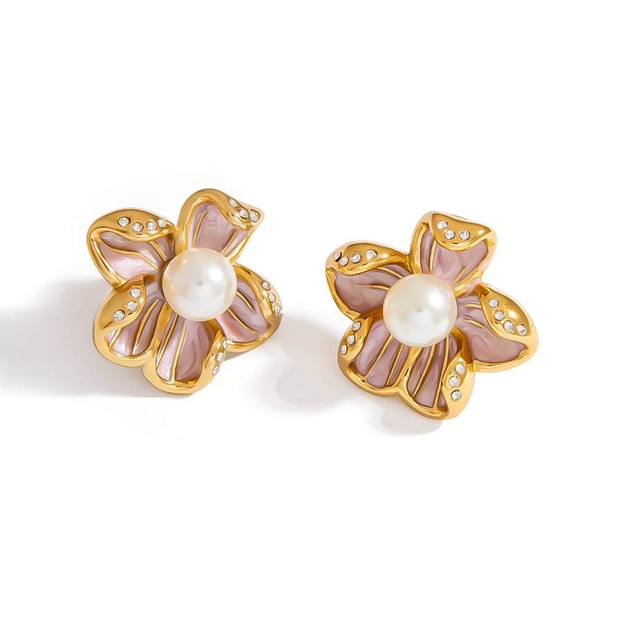 1 par de pendientes de botón de acero inoxidable con diseño de flores dulces y sencillas para mujer 