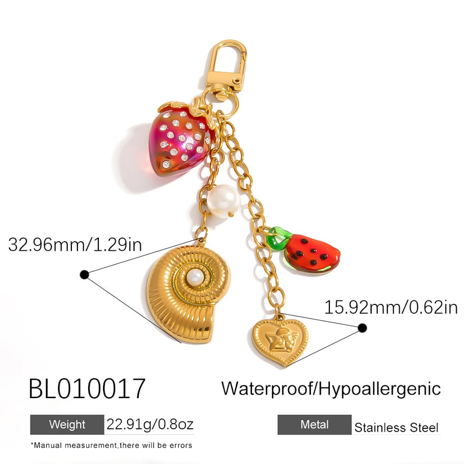 1 Piece Cute Fruit Stainless Steel Gold Color Bag Charm Picture2