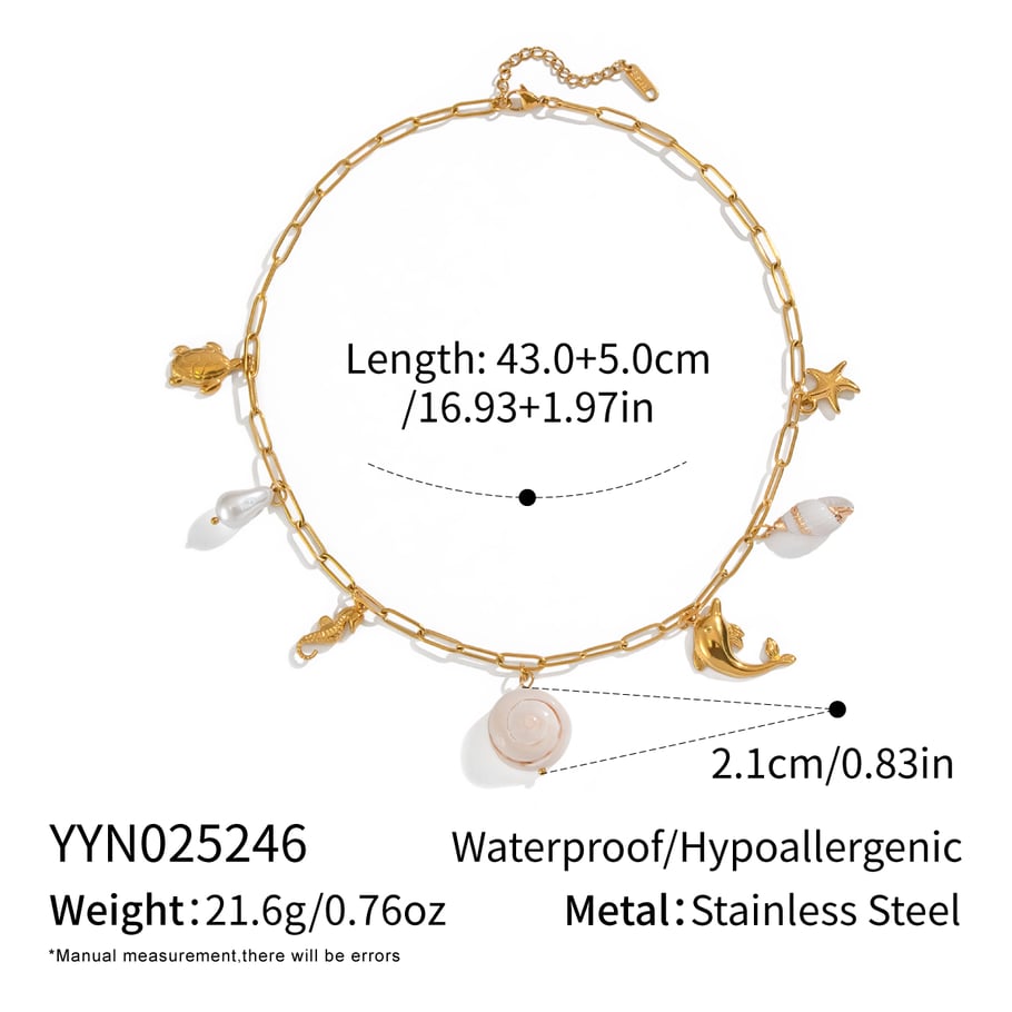 1 stuk natuurlijke schelp roestvrij staal goudkleurige hanger ketting 
