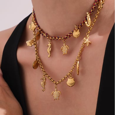 1 pezzo di collana con ciondolo da donna in acciaio inossidabile color oro a forma di tartaruga per le vacanze h5 Immagine3