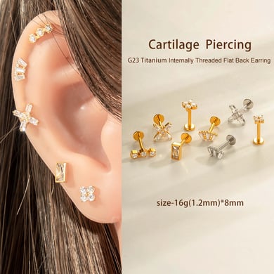 1 pieza de pendientes de perforación con flor diaria de aleación de titanio y circonita de color dorado para mujer h5 Imagen5