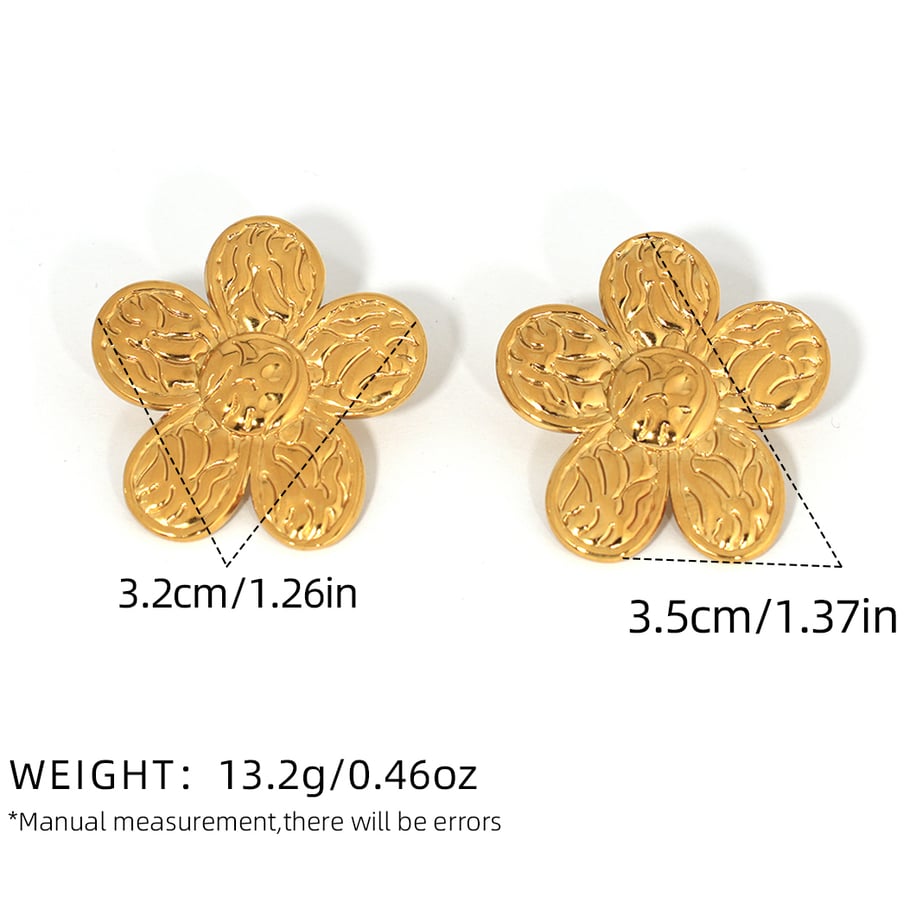 1 par de pendientes sencillos de acero inoxidable dorados con diseño de flores para mujer Imagen2