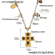 P1175-Collana con croce in zircone nero 41+5cm 