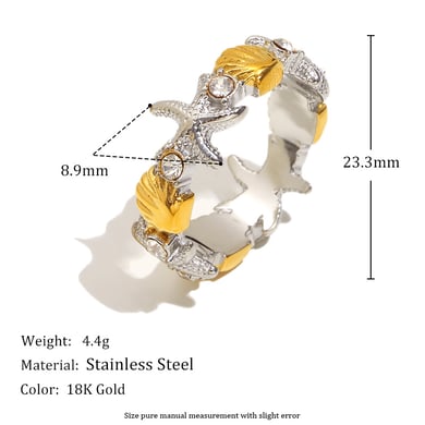 1 stuk ontwerpbare zeester en schelp roestvrij staal goudkleurige statement ringen h5 Afbeelding8