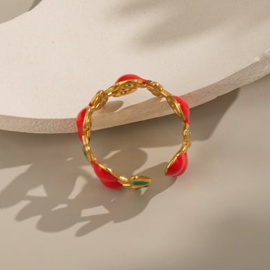 Anelli statement color oro in acciaio inossidabile con ciliegia dolce, serie romantica, 1 pezzo h5 Immagine5
