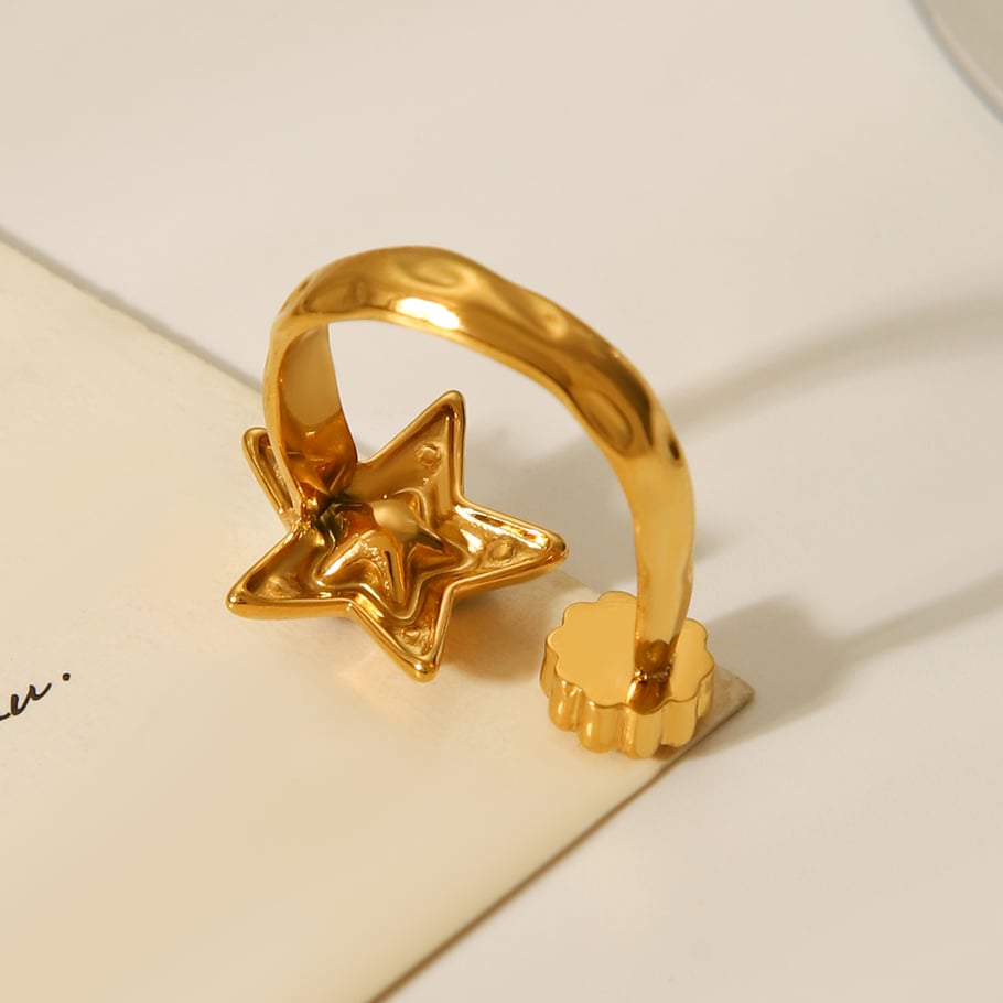 1 Piece Daily Star Stainless Steel Gold Color Zircon Statement Rings Picture8