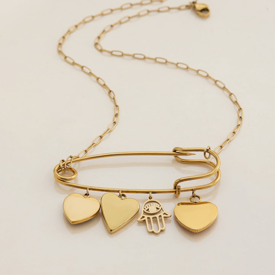 Collier avec pendentif en forme de cœur en acier inoxydable doré pour femme, 1 pièce Image5