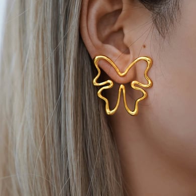 1 paio di orecchini a bottone da donna in acciaio inossidabile color oro con farfalla naturale h5 Immagine3