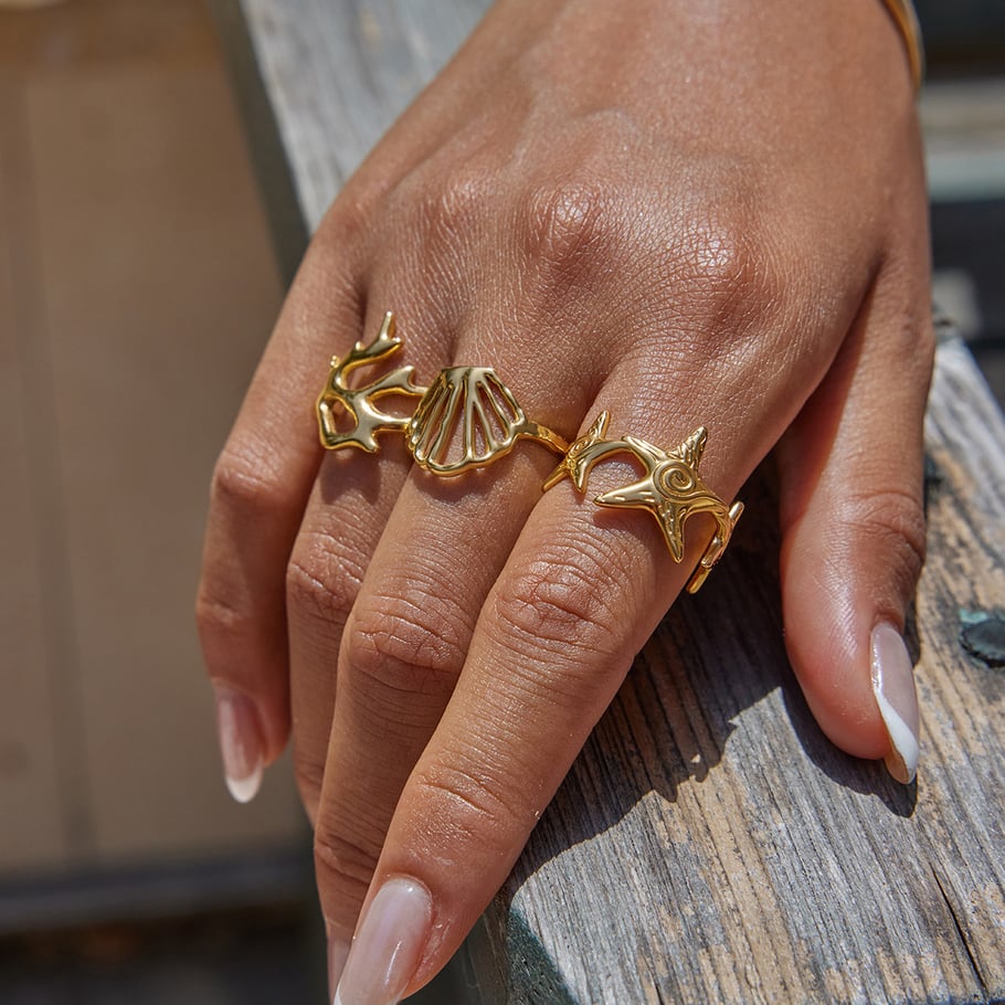 1 Piece Marine Organism Stainless Steel Gold Color Statement Rings Picture4