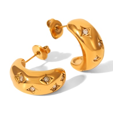 1 Pair Irregular Shape Stainless Steel Gold Color Zircon Women's Stud Earrings h5 