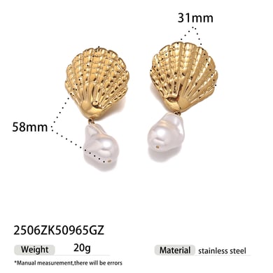1 Pair Retro Flower Stainless Steel Gold Color Drop Earrings h5 
