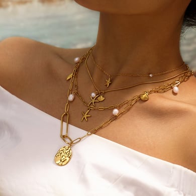 1 Piece Starfish Stainless Steel Gold Color Pendant Necklace h5 Picture4