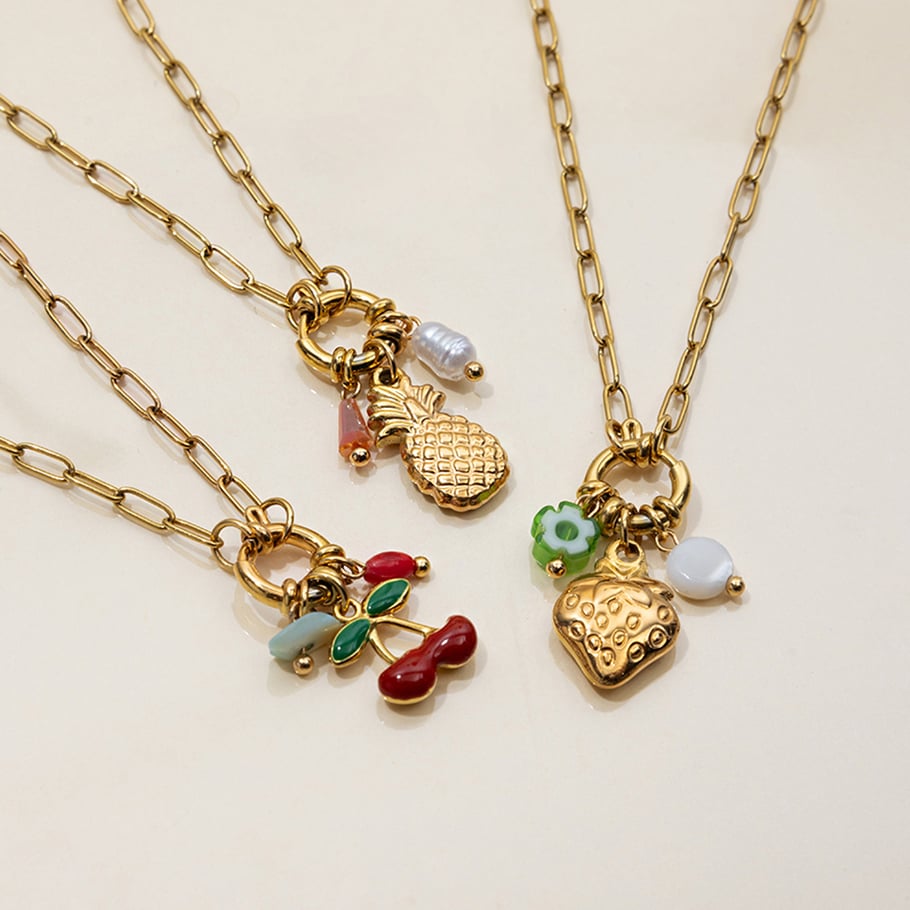 1 Piece Vivid Sweet Fruits Stainless Steel Gold Color Women's Pendant Necklaces h5Picture5