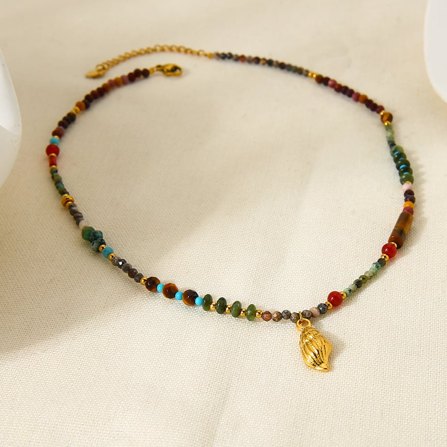 1 Piece Natural Stones Gold Color Beaded Necklace h5Picture3