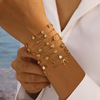 Pulsera con dije de corazón de acero inoxidable color dorado de 1 pieza h5 Imagen4