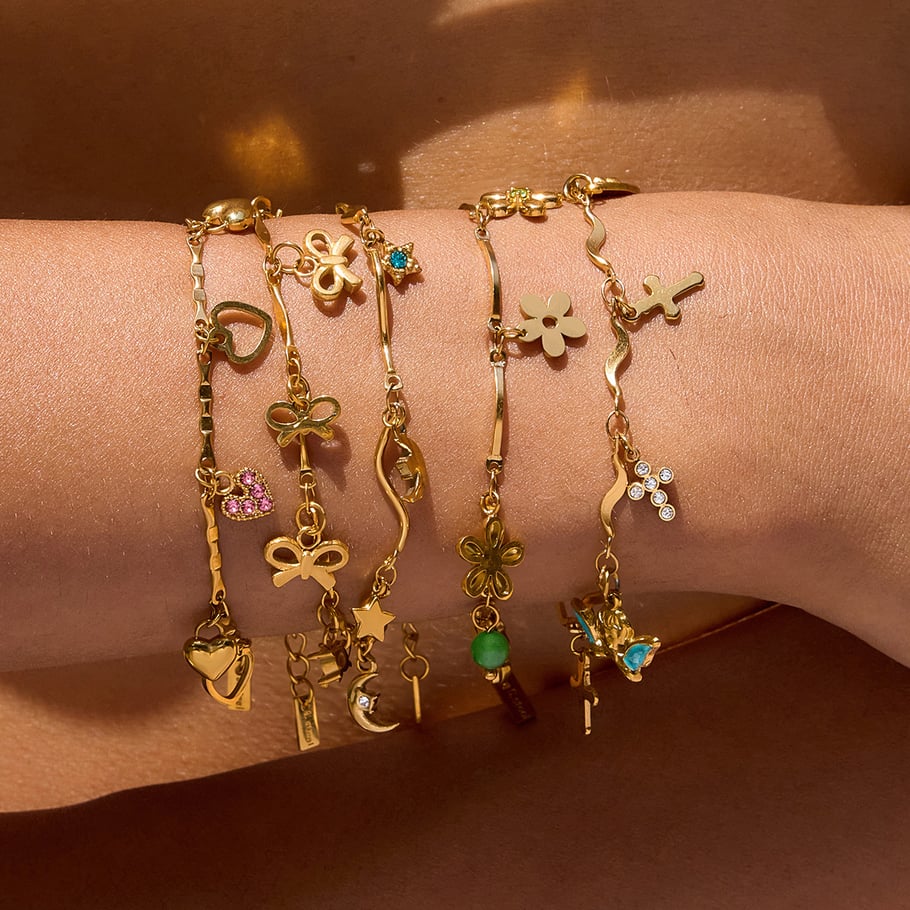 Pulseras con dijes de flores exquisitas de acero inoxidable color dorado para mujer, 1 pieza Imagen3