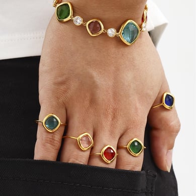 1 Piece Elegant Rectangle Stainless Steel Gold Color Statement Rings h5 Picture6